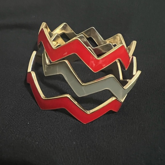 Vintage set Of 3 enamel bracelet set red gray - Picture 3 of 6